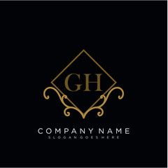  Initial letter GH logo luxury vector mark, gold color elegant classical 