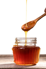 Golden honey, natural, golden, crystalline and healthy.