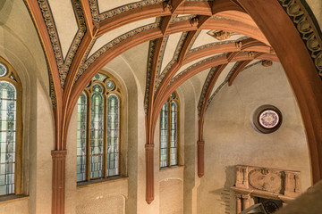 Inside the Pinkas Synagogue in Prague. Old Jewish temple in the Old City in Prague, Czech Republic