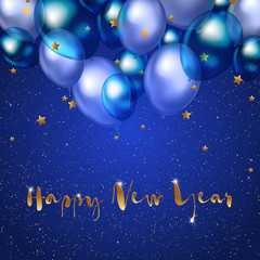 Fototapeta na wymiar Happy new year design with festive balloons and golden text