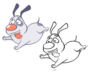 Vector Illustration of a Cute Cartoon Character Hunting Dog for you Design and Computer Game. Coloring Book Outline 