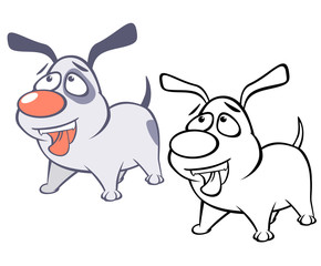 Vector Illustration of a Cute Cartoon Character Hunting Dog for you Design and Computer Game. Coloring Book Outline 