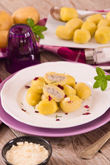 Potato gnocchi stuffed with radicchio and ricotta.