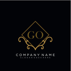  Initial letter GO logo luxury vector mark, gold color elegant classical 