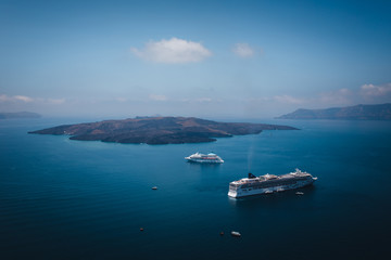 Cruise ship in the Aegean sea in Santorini Island Greece