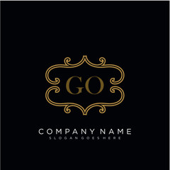  Initial letter GO logo luxury vector mark, gold color elegant classical 