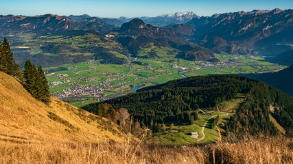 Beautiful alpine autumn or indian summer view at the famous Rossfeldstrasse, Berchtesgaden, Bavaria, Germany