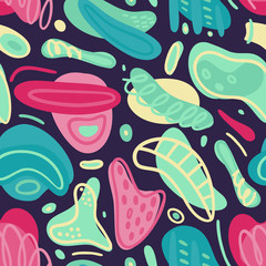 Seamless pattern with hand drawn abstract shapes. Spotted figures. Unique design. Creative background. Modern art. Freehand style. Wallpaper, textile, wrapping, print on clothes. Vector illustration