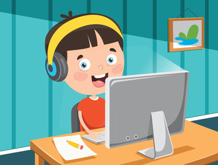 Little Happy Kid Using Technology