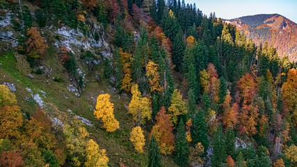 Beautiful alpine autumn or indian summer view at the famous Kampenwand, Aschau im Chiemgau, Bavaria, Germany