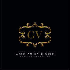  Initial letter GV logo luxury vector mark, gold color elegant classical 