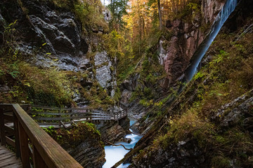 Beautiful mountain torrent with silky water effect at the famous Wimbachklamm, Ramsau,...
