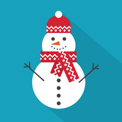 snowman wearing winter cap and scarf icon- vector illustration