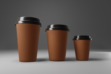 Paper coffee cup mock-up. Render realistic 3d illustration. Package mockup design for branding.