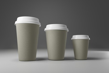 Paper coffee cup mock-up. Render realistic 3d illustration. Package mockup design for branding.