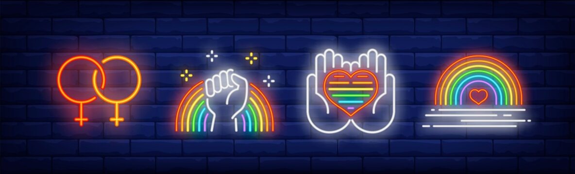 LGBT pride symbols neon sign set