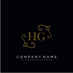  Initial letter HG logo luxury vector mark, gold color elegant classical 