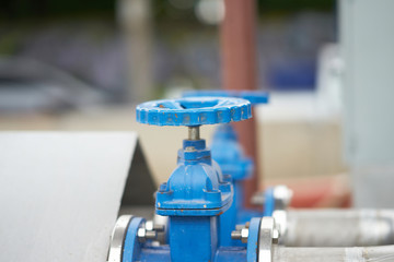Tap valve of Metal pipe line in industrial construction factory concept,side view