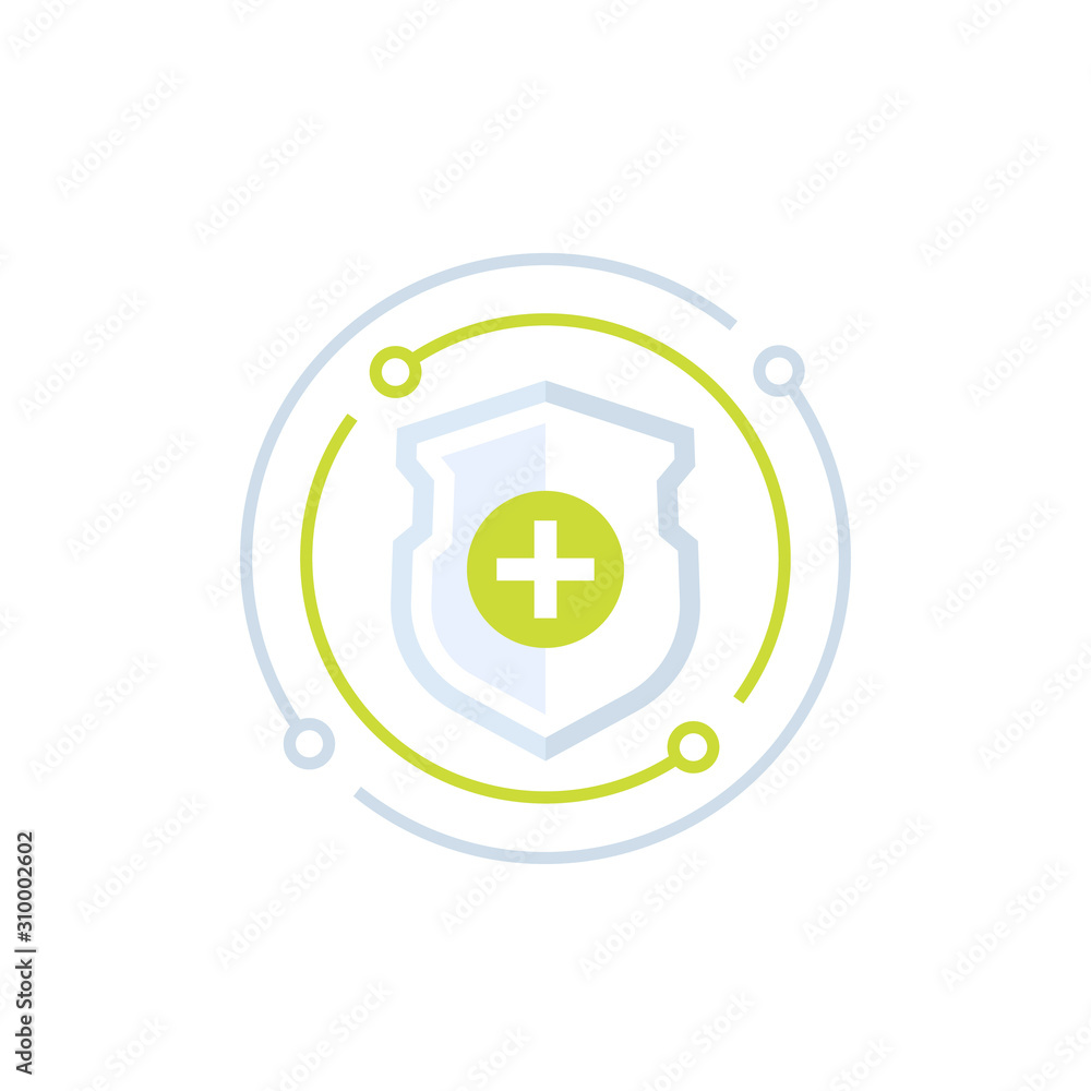 Poster security icon with shield and add sign