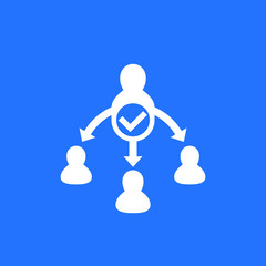 delegate, task delegation, white vector icon