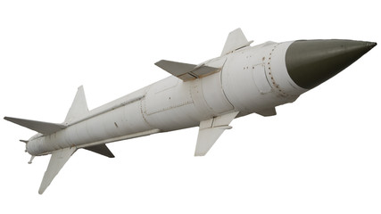 A missile with a warhead on a white background isolated. Weapons of mass destruction, chemical,...