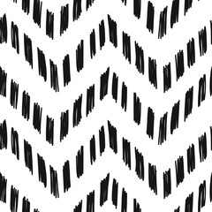 Chevron Black and White Seamless Pattern. Hand Drawn Doodle Stripes and Spots. Vector Abstract Zig zag Striped Background.