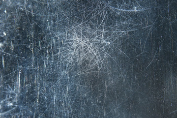 metal scratches blue background abstract / empty blank frame scratches on metal