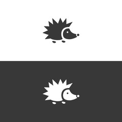 Hedgehog. Icon on black and white background. Animal vector illustration