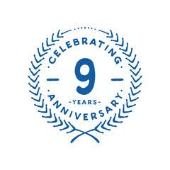 9 years design template. 9th logo. Vector and illustration.