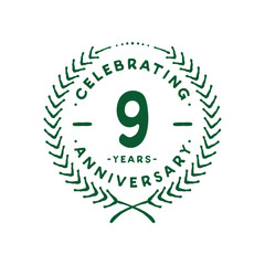 9 years design template. 9th logo. Vector and illustration.