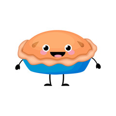 Cute cartoon Apple pie character vector illustration isolated on white background. Traditional American pie illustration.