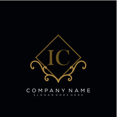 Initial letter IC logo luxury vector mark, gold color elegant classical