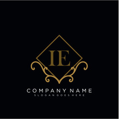 Initial letter IE logo luxury vector mark, gold color elegant classical