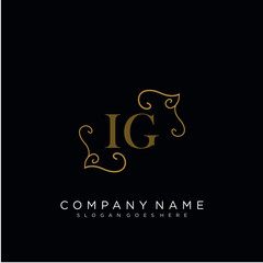 Initial letter IG logo luxury vector mark, gold color elegant classical