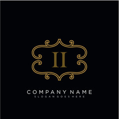 Initial letter II logo luxury vector mark, gold color elegant classical