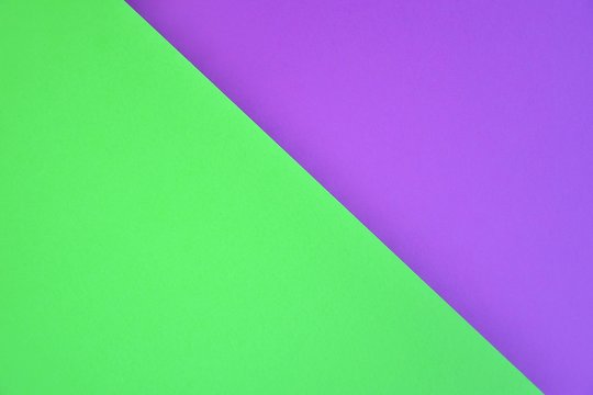 Two Tone Paper Background With Violet And Neon Green Color. Blank Colorful Backdrop With Empty Space For Image Or Text. Mockup Concept. Neon Empty Paper Background. Clean Purple And Green Wallpaper 