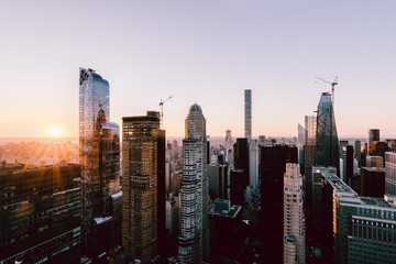 High angle shot of the skyscrapers and buildings in New York City, United States