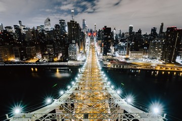 Aerial shot of the Queensboro Bridge and the buildings of New York, United States
