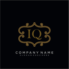 Initial letter IQ logo luxury vector mark, gold color elegant classical