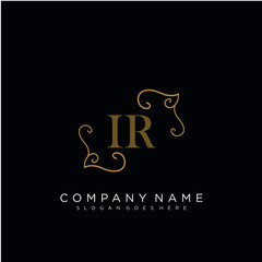 Initial letter IR logo luxury vector mark, gold color elegant classical