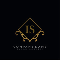 Initial letter IS logo luxury vector mark, gold color elegant classical