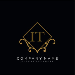 Fototapeta na wymiar Initial letter IT logo luxury vector mark, gold color elegant classical