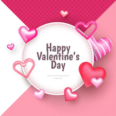 3d beautiful valentine's day card frame with decorative hearts background eps10 vector illustration template