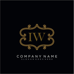 Initial letter IW logo luxury vector mark, gold color elegant classical