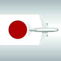 Plane and flag of the Japan. Travel concept for design