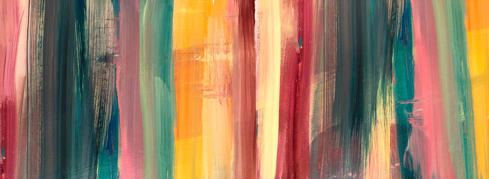 Oil Painting colorful texture. Abstract Fragment of artwork on canvas . Spots of oil paint. Brushstrokes of paint. Modern art. Colorful background. Burnt orange Yellow, Pink, Pine green, Red. Rainbow © Lyu