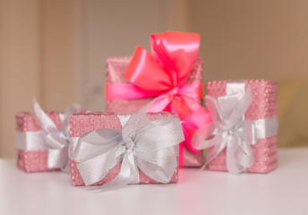 Holiday. Gift box decorated bow