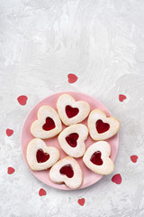 Obraz na płótnie Canvas Heart shaped Linzer cookies for Valentines day with love