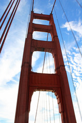 Close up of Golden Gate Bridge red tower, San Francisco, California, USA