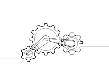 Gear and Cog One Continuous Line Abstract Vector Graphic Icon